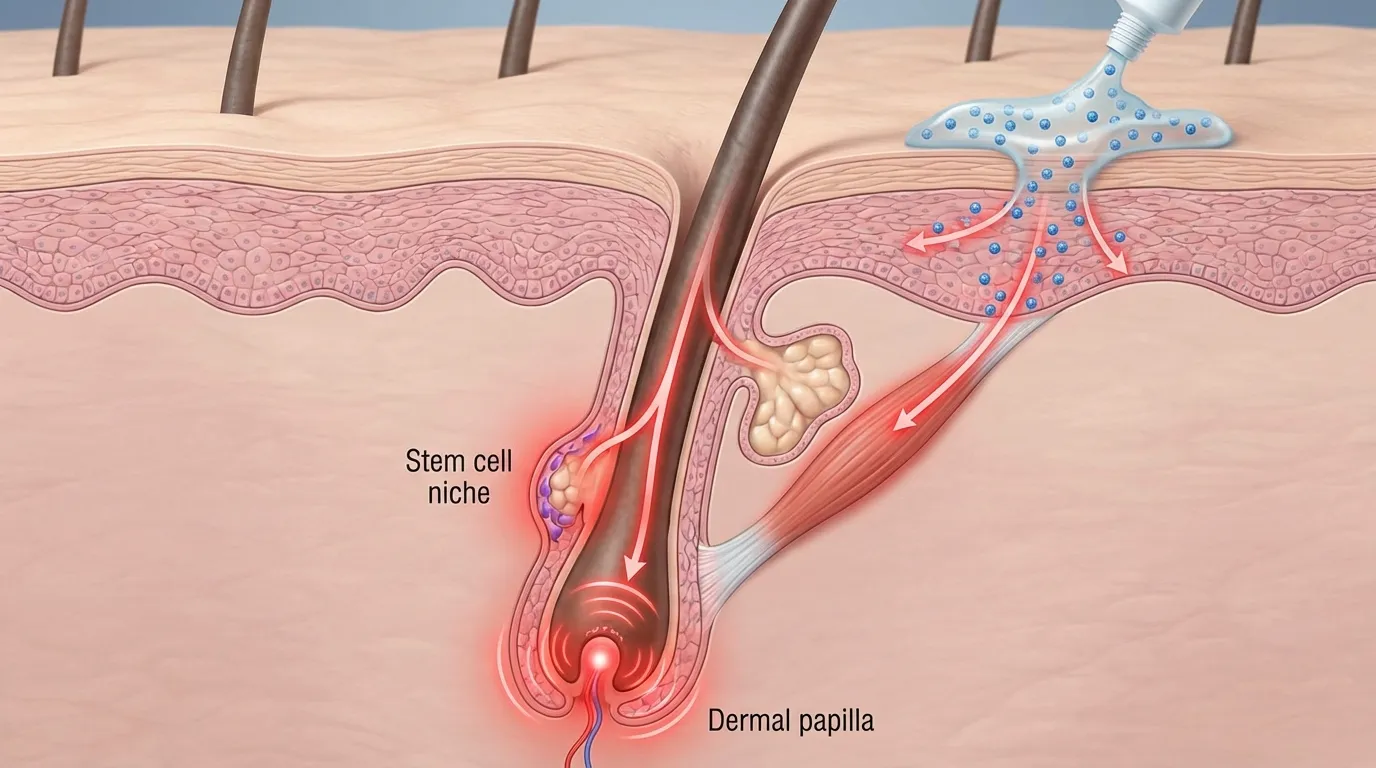 Topical hair regrowth treatment science visualization