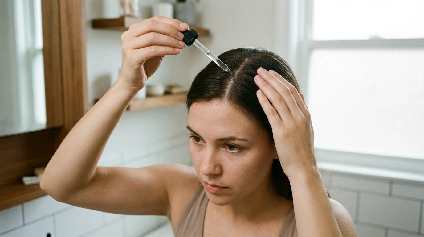 Applying topical hair treatment to scalp